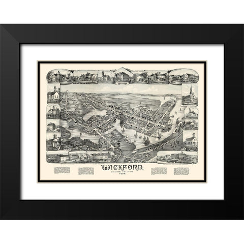 Wickford Rhode Island - Bailey 1888  Black Modern Wood Framed Art Print with Double Matting by Bailey