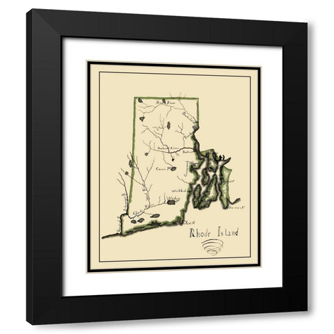 Rhode Island - Henshaw 1828 Black Modern Wood Framed Art Print with Double Matting by Henshaw