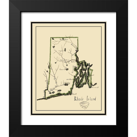 Rhode Island - Henshaw 1828 Black Modern Wood Framed Art Print with Double Matting by Henshaw