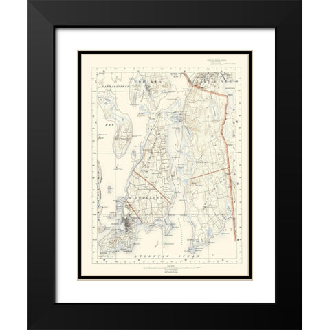 Rhode Island 6 of 10 Sheet - USGS 1891 Black Modern Wood Framed Art Print with Double Matting by USGS