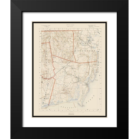 Rhode Island 8 of 10 Sheet - USGS 1891 Black Modern Wood Framed Art Print with Double Matting by USGS