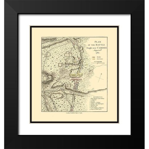 Camden South Carolina - Faden 1787  Black Modern Wood Framed Art Print with Double Matting by Faden