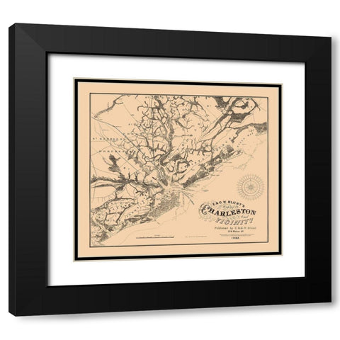 Charleston South Carolina - Blunt 1862  Black Modern Wood Framed Art Print with Double Matting by Blunt