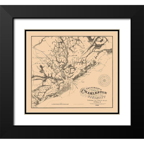 Charleston South Carolina - Blunt 1862  Black Modern Wood Framed Art Print with Double Matting by Blunt