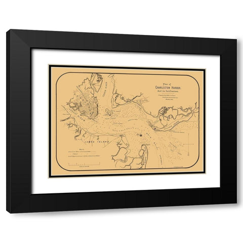 Charleston Harbor South Carolina - Elliot 1861  Black Modern Wood Framed Art Print with Double Matting by Elliot