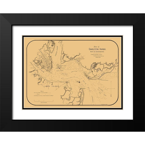 Charleston Harbor South Carolina - Elliot 1861  Black Modern Wood Framed Art Print with Double Matting by Elliot