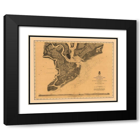 Charleston Defenses - US Army 1860  Black Modern Wood Framed Art Print with Double Matting by US Army