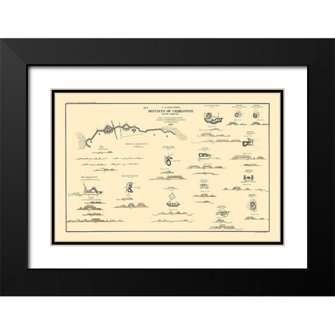 Charleston Coastal Defences - Willenbucher 1865  Black Modern Wood Framed Art Print with Double Matting by Willenbucher