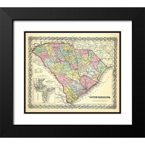 South Carolina - Colton 1855 Black Modern Wood Framed Art Print with Double Matting by Colton