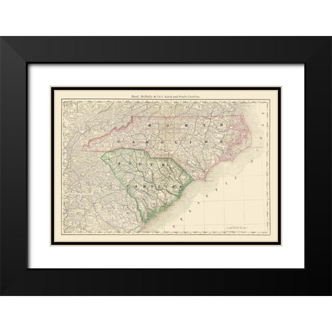 North Carolina, South Carolina - Rand McNally 1879 Black Modern Wood Framed Art Print with Double Matting by Rand McNally