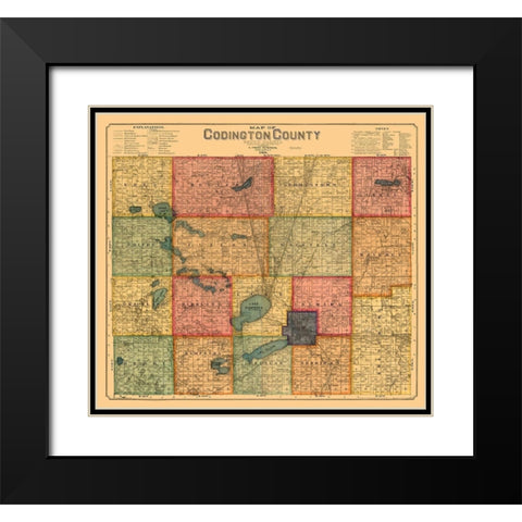 Codington County South Dakota - Peterson 1898  Black Modern Wood Framed Art Print with Double Matting by Peterson