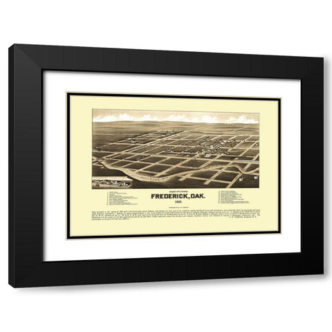 Frederick South Dakota - Campau 1883 Black Modern Wood Framed Art Print with Double Matting by Campau