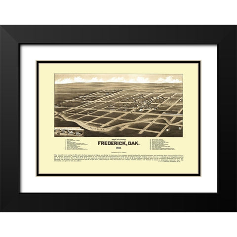 Frederick South Dakota - Campau 1883 Black Modern Wood Framed Art Print with Double Matting by Campau