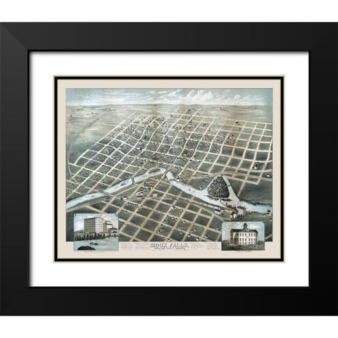 Sioux Falls South Dakota - Carson 1881  Black Modern Wood Framed Art Print with Double Matting by Carson