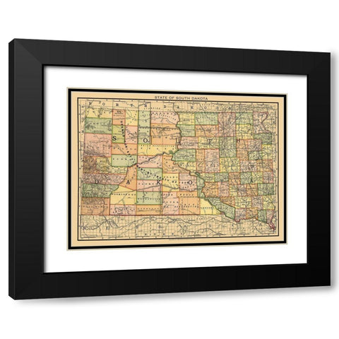 South Dakota - Rand McNally 1892 Black Modern Wood Framed Art Print with Double Matting by Rand McNally