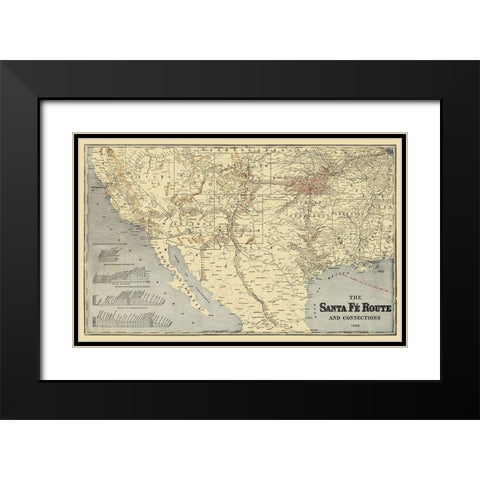 Santa Fe Route and Connections 1888 Black Modern Wood Framed Art Print with Double Matting by Rand McNally