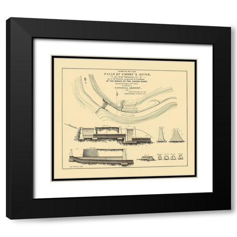 Emory River Falls Tennessee National Armory Black Modern Wood Framed Art Print with Double Matting by US Senate