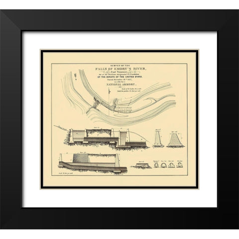 Emory River Falls Tennessee National Armory Black Modern Wood Framed Art Print with Double Matting by US Senate