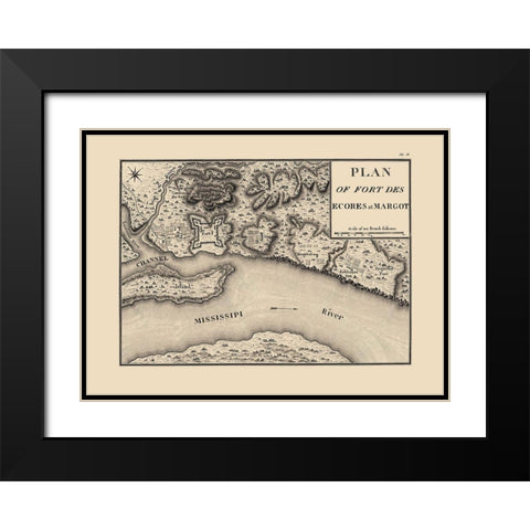 Fort Des Escores, Margot Tennessee - Collot 1796 Black Modern Wood Framed Art Print with Double Matting by Collot
