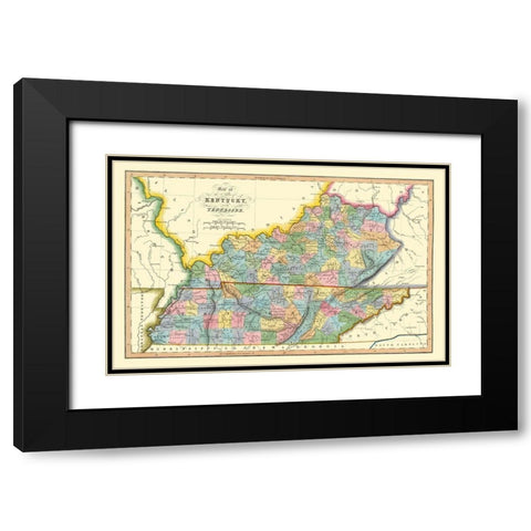 Kentucky, Tennessee Counties - Hinton 1831 Black Modern Wood Framed Art Print with Double Matting by Hinton
