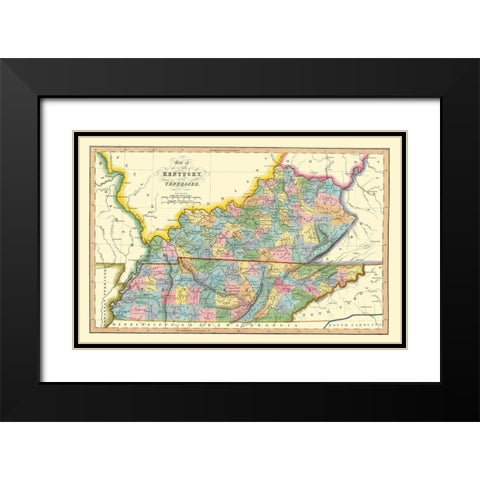 Kentucky, Tennessee Counties - Hinton 1831 Black Modern Wood Framed Art Print with Double Matting by Hinton
