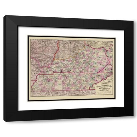 Kentucky and Tennessee Railroads and Townships Black Modern Wood Framed Art Print with Double Matting by Cram