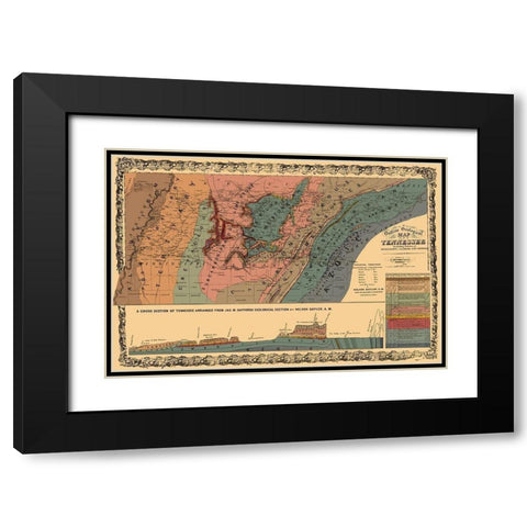 Tennessee Outline Geographical - Mendenhall 1866 Black Modern Wood Framed Art Print with Double Matting by Mendenhall