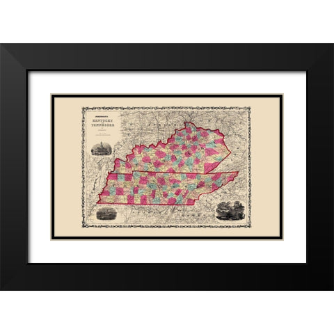 Kentucky, Tennessee - Johnson 1860 Black Modern Wood Framed Art Print with Double Matting by Johnson