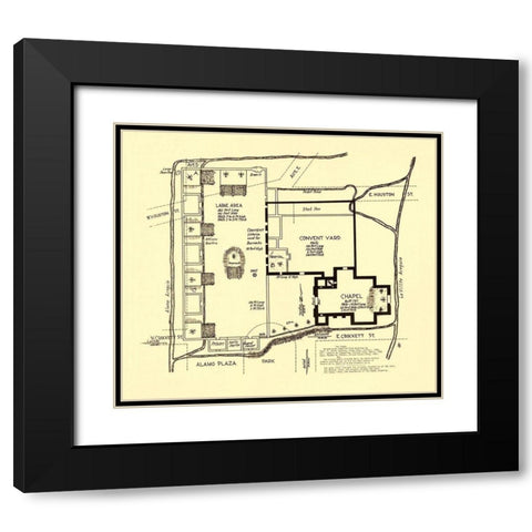 Texas Revolution, Alamo In San Antonio 1836 Black Modern Wood Framed Art Print with Double Matting by Bowie