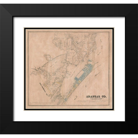 Aransas County Texas - Walsh 1880 Black Modern Wood Framed Art Print with Double Matting by Walsh