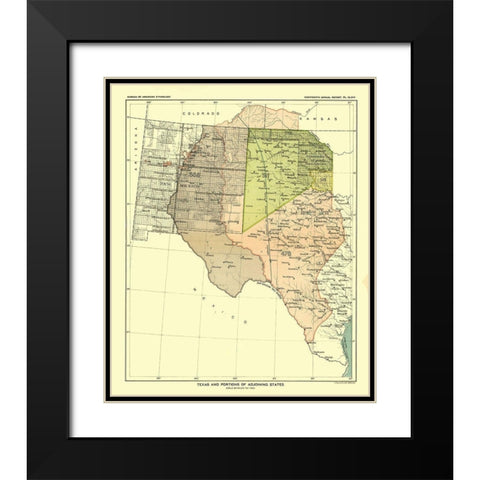 Texas - Adjoining States - Hoen 1896 Black Modern Wood Framed Art Print with Double Matting by Hoen