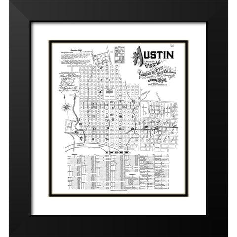 Austin Texas - Sanborn 1894 Black Modern Wood Framed Art Print with Double Matting by Sanborn
