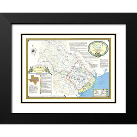 Austin Colony 1821-1836 Texas - 1993 Black Modern Wood Framed Art Print with Double Matting by Unknown