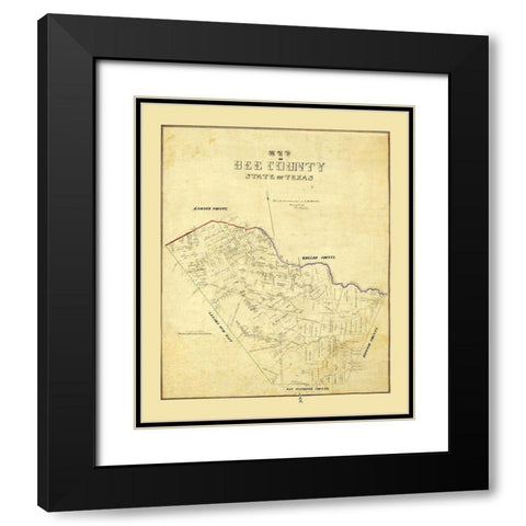 Bee County Texas - Dunlap 1863 Black Modern Wood Framed Art Print with Double Matting by Dunlap