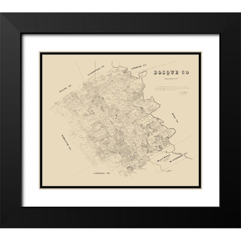 Bosque County Texas - Walsh 1879 Black Modern Wood Framed Art Print with Double Matting by Walsh