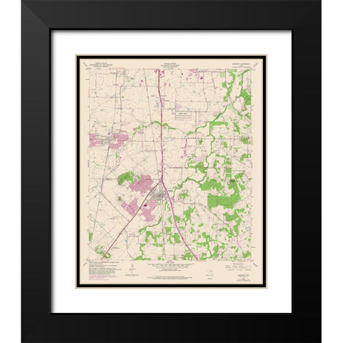 Burleson Texas Quad - USGS 1955 Black Modern Wood Framed Art Print with Double Matting by USGS