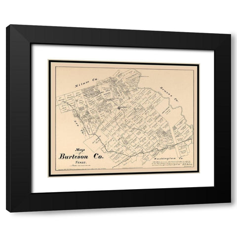 Burleson County Texas - Walsh 1879  Black Modern Wood Framed Art Print with Double Matting by Walsh