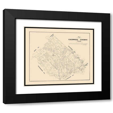 Caldwell County Texas - Walsh 1879 Black Modern Wood Framed Art Print with Double Matting by Walsh