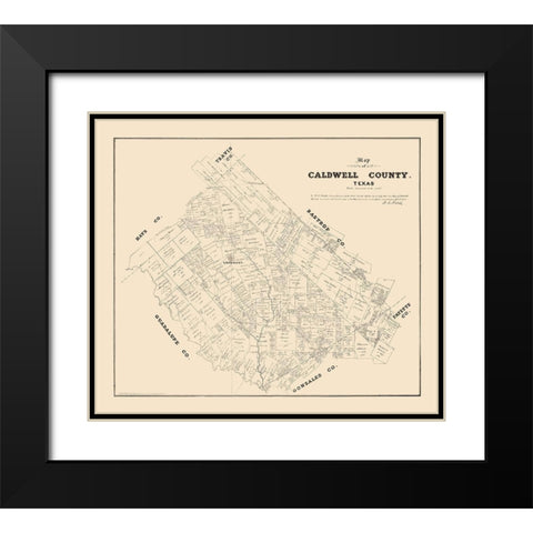 Caldwell County Texas - Walsh 1879 Black Modern Wood Framed Art Print with Double Matting by Walsh