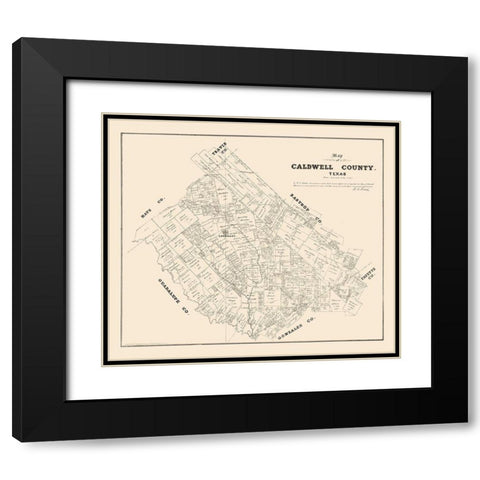 Caldwell County Texas - Walsh 1880 Black Modern Wood Framed Art Print with Double Matting by Walsh