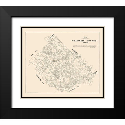 Caldwell County Texas - Walsh 1880 Black Modern Wood Framed Art Print with Double Matting by Walsh