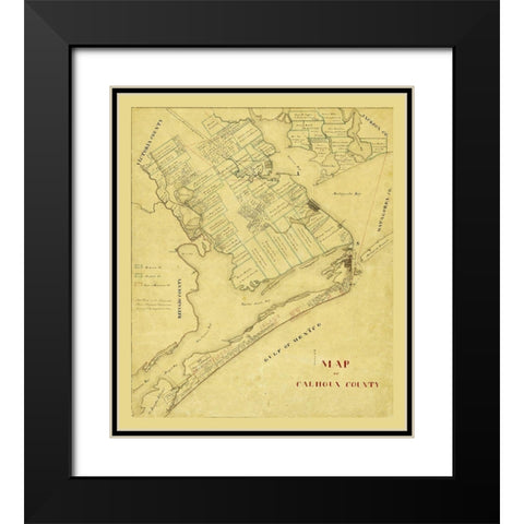 Calhoun County Texas - 1863 Black Modern Wood Framed Art Print with Double Matting by Unknown