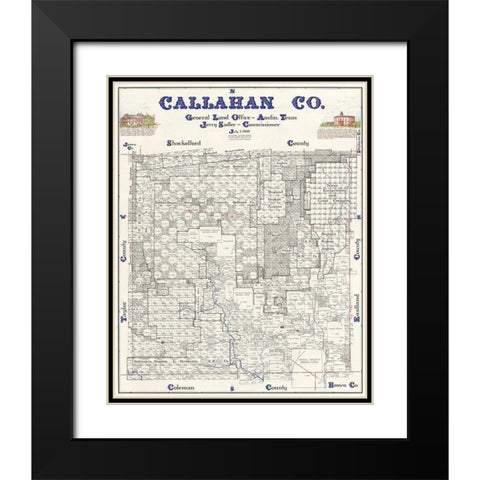 Callahan County Texas - Sadler 1869 Black Modern Wood Framed Art Print with Double Matting by Sadler