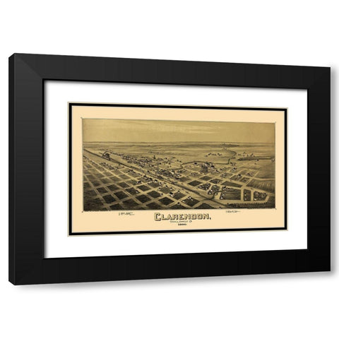 Clarendon Texas - Fowler 1890 Black Modern Wood Framed Art Print with Double Matting by Fowler
