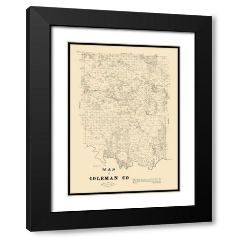 Coleman County Texas - Walsh 1879 Black Modern Wood Framed Art Print with Double Matting by Walsh
