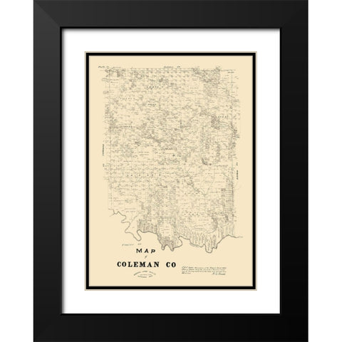 Coleman County Texas - Walsh 1879 Black Modern Wood Framed Art Print with Double Matting by Walsh