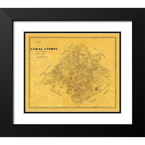 Comal County Texas - Groos 1874 Black Modern Wood Framed Art Print with Double Matting by Groos