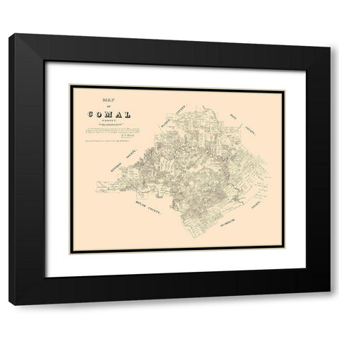 Comal County Texas - Walsh 1879 Black Modern Wood Framed Art Print with Double Matting by Walsh