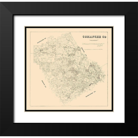 Comanche County Texas - Walsh 1879 Black Modern Wood Framed Art Print with Double Matting by Walsh