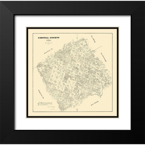 Coryell County Texas - Walsh 1879 Black Modern Wood Framed Art Print with Double Matting by Walsh